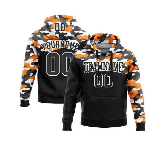 Custom Camo Black Bay Orange-Steel Gray 3D Personalized Sports Team Embroidered Pullover Hoodie