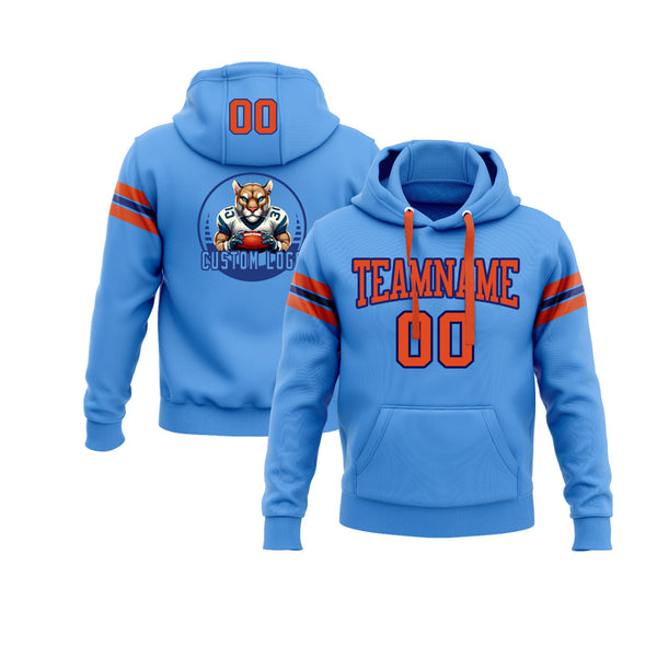 Custom Powder Blue Orange-Royal Personalized Sports Team Embroidered Pullover Hoodie