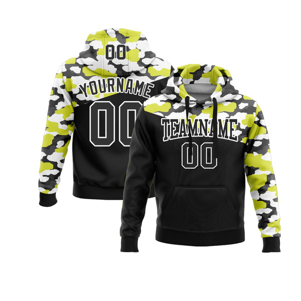 Custom Camo Black Neon Yellow-Steel Gray 3D Personalized Sports Team Embroidered Pullover Hoodie