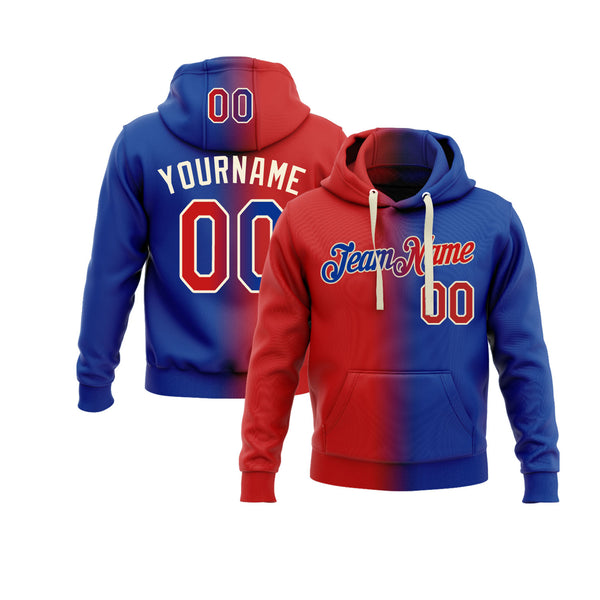 Custom Royal Red-Cream Gradient Fashion Personalized Sports Team Embroidered Pullover Hoodie