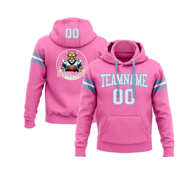 Custom Pink White-Light Blue Personalized Sports Team Embroidered Pullover Hoodie