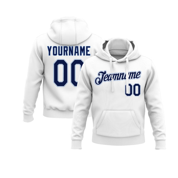 Custom White Navy-Light Blue Personalized Sports Team Embroidered Pullover Hoodie