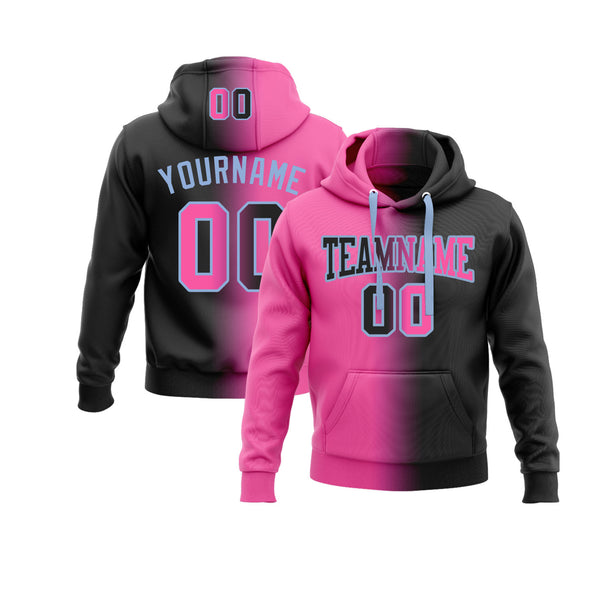 Custom Black Pink-Light Blue Gradient Fashion Personalized Sports Team Embroidered Pullover Hoodie