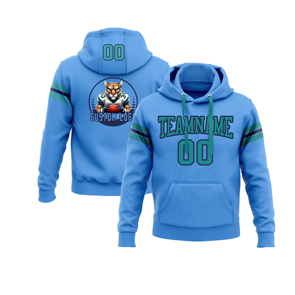 Custom Powder Blue Teal-Navy Personalized Sports Team Embroidered Pullover Hoodie