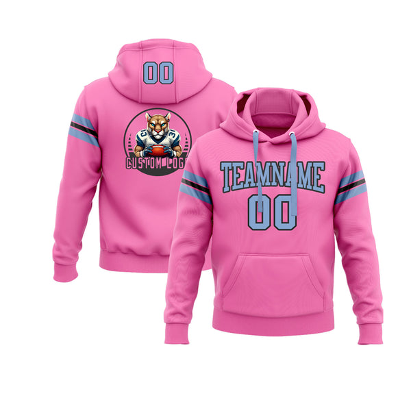 Custom Pink Light Blue-Black Personalized Sports Team Embroidered Pullover Hoodie