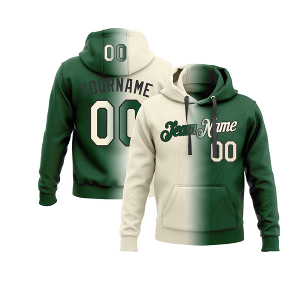 Custom Green Cream-Black Gradient Fashion Personalized Sports Team Embroidered Pullover Hoodie