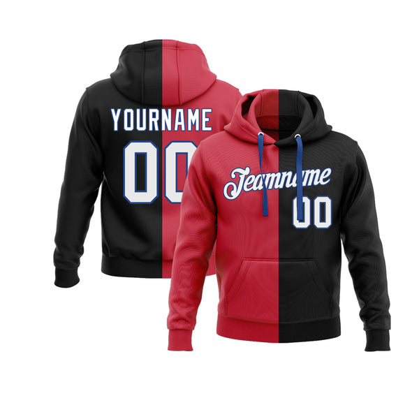 Custom Red White-Black Split Fashion Personalized Sports Team Embroidered Pullover Hoodie