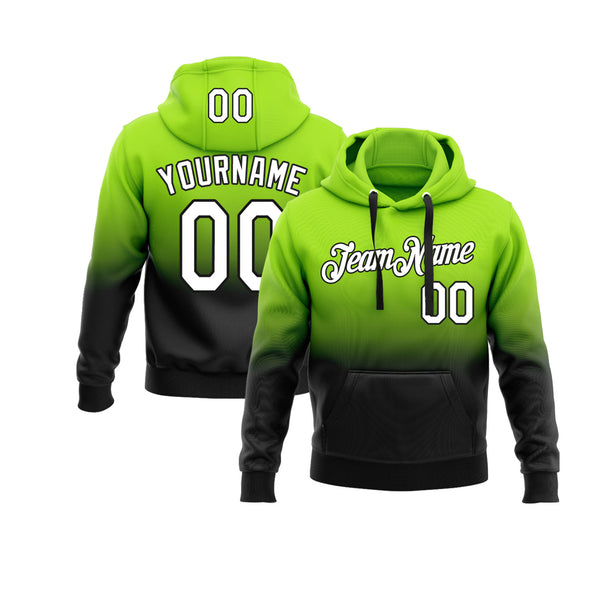 Custom Neon Green White-Black Fade Fashion Personalized Sports Team Embroidered Pullover Hoodie