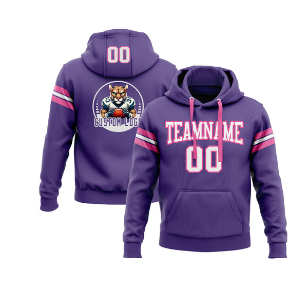 Custom Purple White-Pink Personalized Sports Team Embroidered Pullover Hoodie