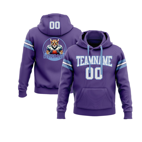 Custom Purple White-Light Blue Personalized Sports Team Embroidered Pullover Hoodie