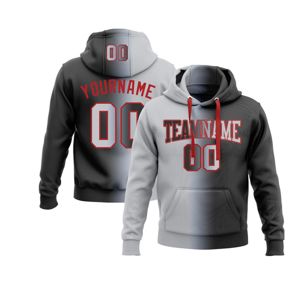 Custom Black Gray-Red Gradient Fashion Personalized Sports Team Embroidered Pullover Hoodie