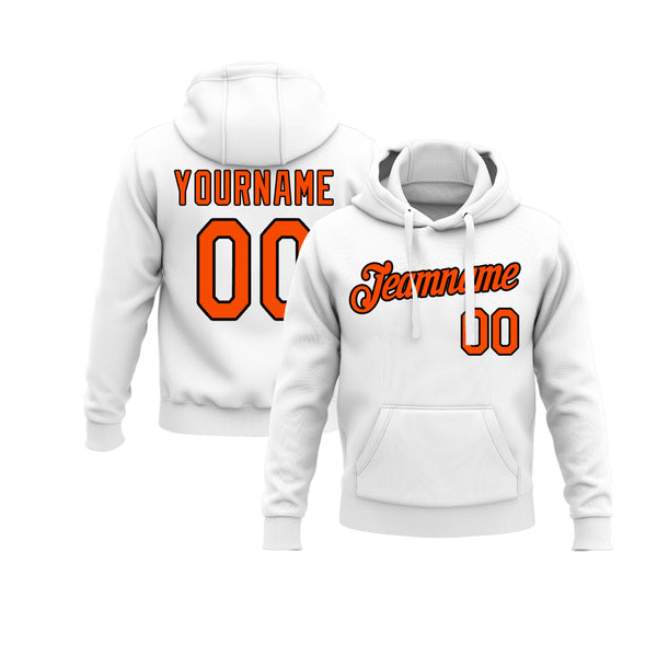 Custom White Orange-Black Personalized Sports Team Embroidered Pullover Hoodie