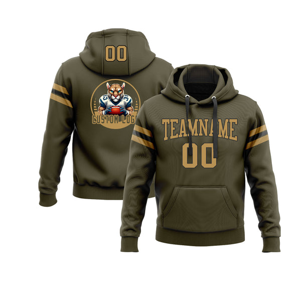 Custom Olive Old Gold-Black Personalized Sports Team Embroidered Pullover Hoodie