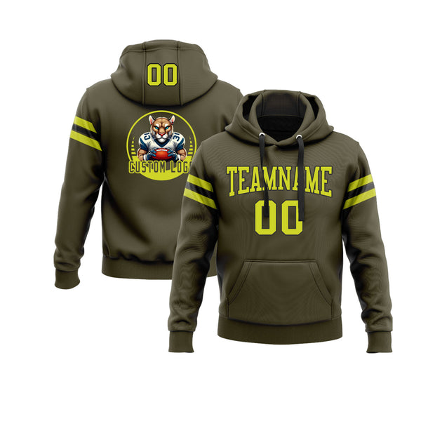 Custom Olive Neon Yellow-Black Personalized Sports Team Embroidered Pullover Hoodie