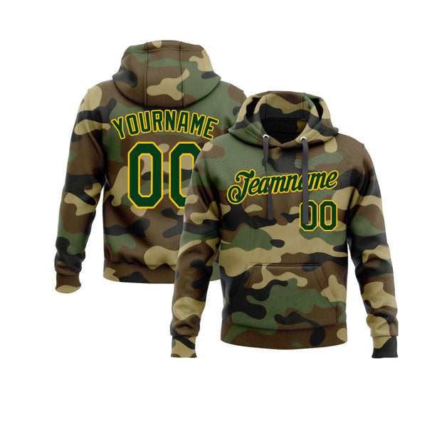 Custom Camo Green-Gold Personalized Sports Team Embroidered Pullover Hoodie
