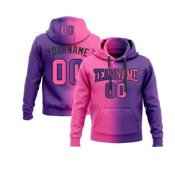 Custom Purple Pink-Black Gradient Fashion Personalized Sports Team Embroidered Pullover Hoodie