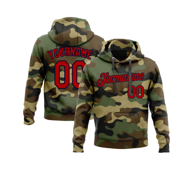 Custom Camo Red-Navy Personalized Sports Team Embroidered Pullover Hoodie