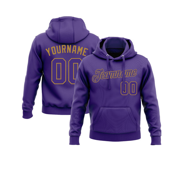 Custom Purple Purple-Old Gold Personalized Sports Team Embroidered Pullover Hoodie