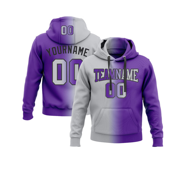 Custom Purple Gray-Black Gradient Fashion Personalized Sports Team Embroidered Pullover Hoodie