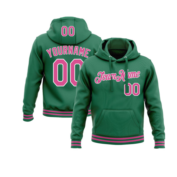 Custom Kelly Green Pink-White Personalized Sports Team Embroidered Pullover Hoodie