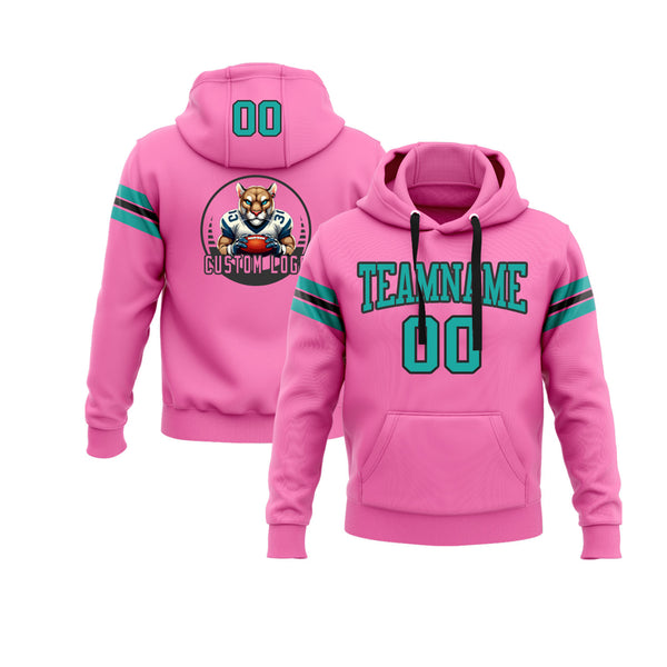 Custom Pink Aqua-Black Personalized Sports Team Embroidered Pullover Hoodie