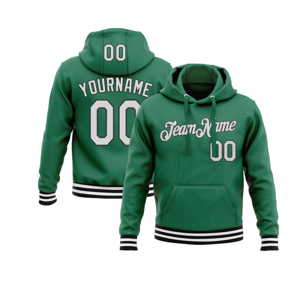Custom Kelly Green White-Black Personalized Sports Team Embroidered Pullover Hoodie