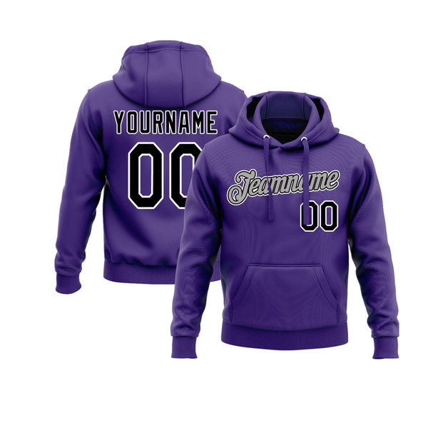Custom Purple Black-Gray Personalized Sports Team Embroidered Pullover Hoodie