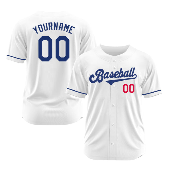 Custom White Royal-Red Classic Style Authentic Sports Baseball Jersey
