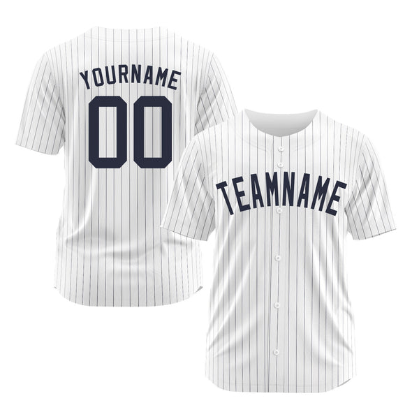 Custom White Navy Pinstripe Navy Classic Style Authentic Sports Baseball Jersey