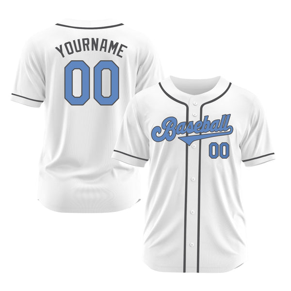 Custom White Light Blue-Steel Gray Classic Style Authentic Sports Baseball Jersey