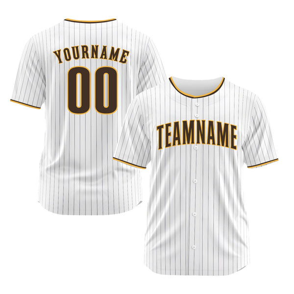 Custom White Brown Pinstripe Brown-Gold Classic Style Authentic Sports Baseball Jersey