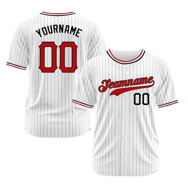Custom White Black Pinstripe Red-Black Classic Style Authentic Sports Baseball Jersey