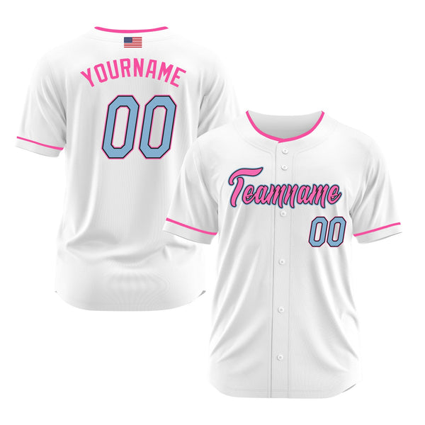 Custom White Light Blue-Pink Classic Style Authentic Sports Baseball Jersey