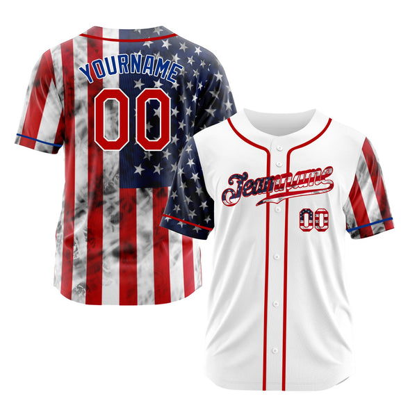 Custom White Red-Royal 3D American Flag Classic Style Authentic Sports Baseball Jersey
