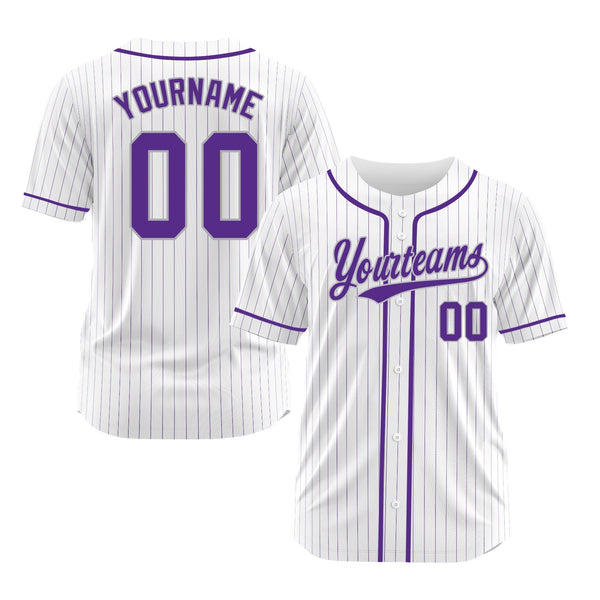 Custom White Purple Pinstripe Purple-Gray Classic Style Authentic Sports Baseball Jersey