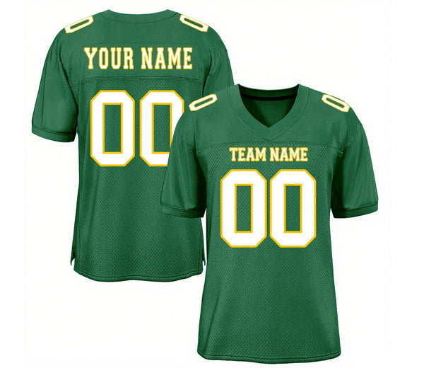 Custom Kelly Green White-Gold Mesh Classic Style Authentic Sports Football Jersey