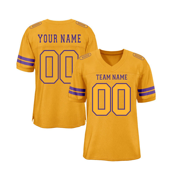Custom Gold Gold-Purple Mesh Classic Style Authentic Sports Football Jersey