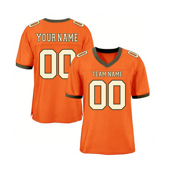 Custom Orange Cream-Olive Mesh Classic Style Authentic Sports Football Jersey