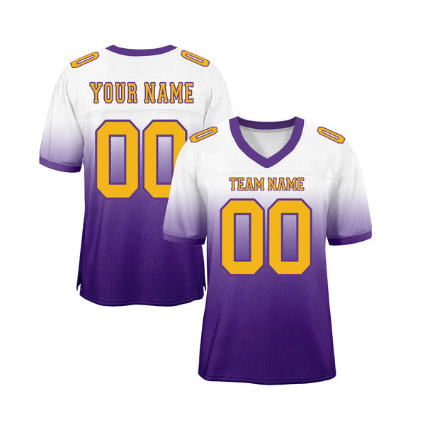Custom White Gold-Purple Mesh Fade Fashion Classic Style Authentic Sports Football Jersey