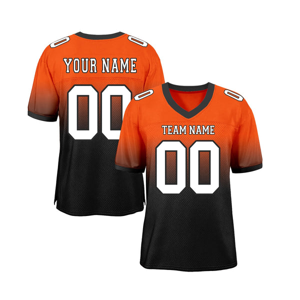 Custom Orange White-Black Mesh Fade Fashion Classic Style Authentic Sports Football Jersey