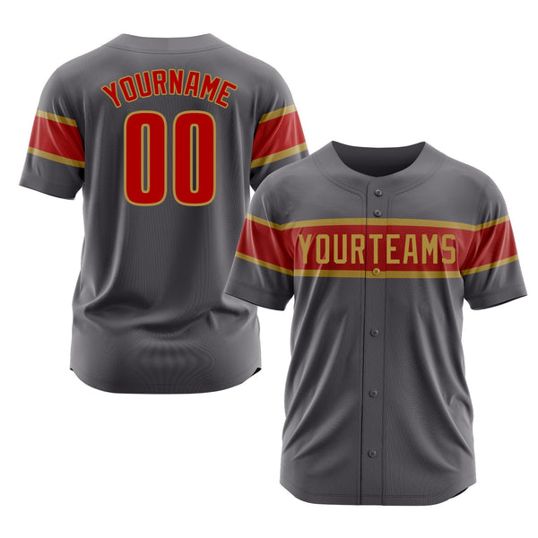 Custom Steel Gray Red-Old Gold Classic Style Authentic Sports Baseball Jersey