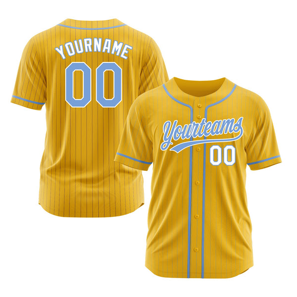 Custom Yellow Light Blue Pinstripe Light Blue-White Classic Style Authentic Sports Baseball Jersey