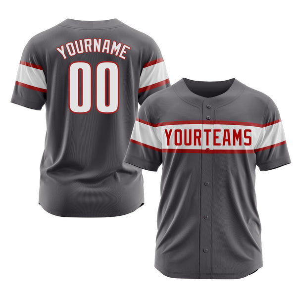 Custom Steel Gray White-Red Classic Style Authentic Sports Baseball Jersey