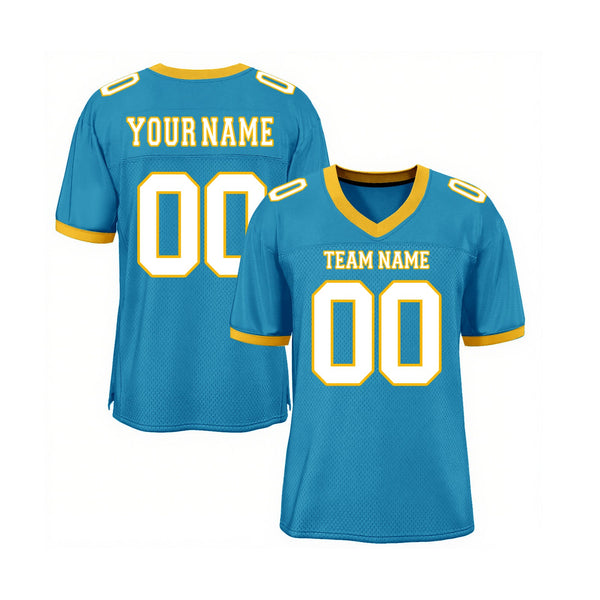 Custom Panther Blue White-Gold Mesh Classic Style Authentic Sports Football Jersey