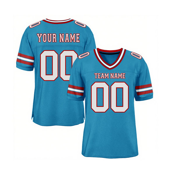 Custom Panther Blue White-Red Mesh Mesh Classic Style Authentic Sports Football Jersey