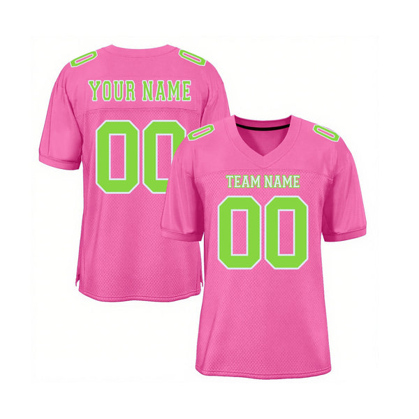 Custom Pink Neon Green-White Mesh Classic Style Authentic Sports Football Jersey