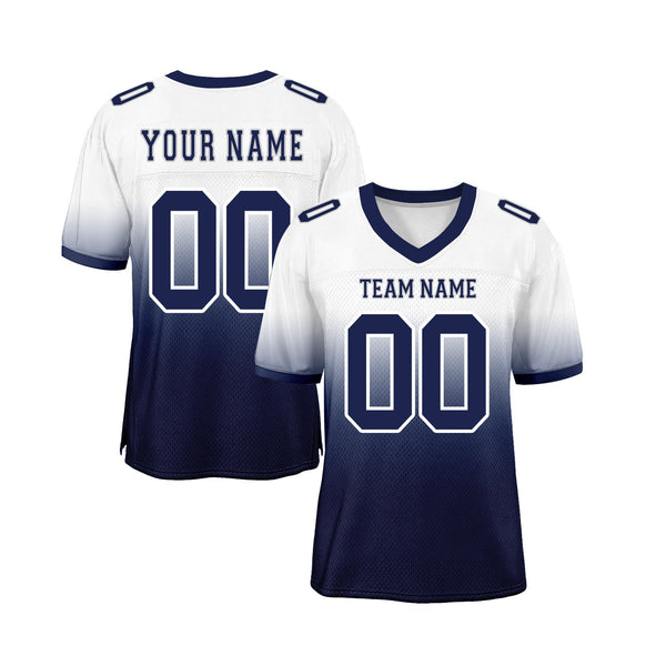 Custom White Navy Mesh Fade Fashion Classic Style Authentic Sports Football Jersey