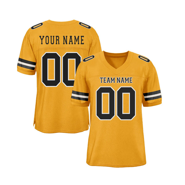 Custom Gold Black-White Mesh Classic Style Authentic Sports Football Jersey