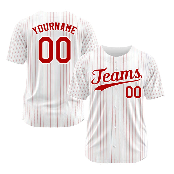 Custom White Red Pinstripe Red-White Classic Style Authentic Sports Baseball Jersey