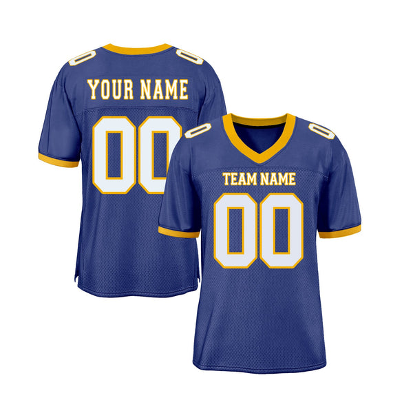Custom Royal White-Gold Mesh Classic Style Authentic Sports Football Jersey